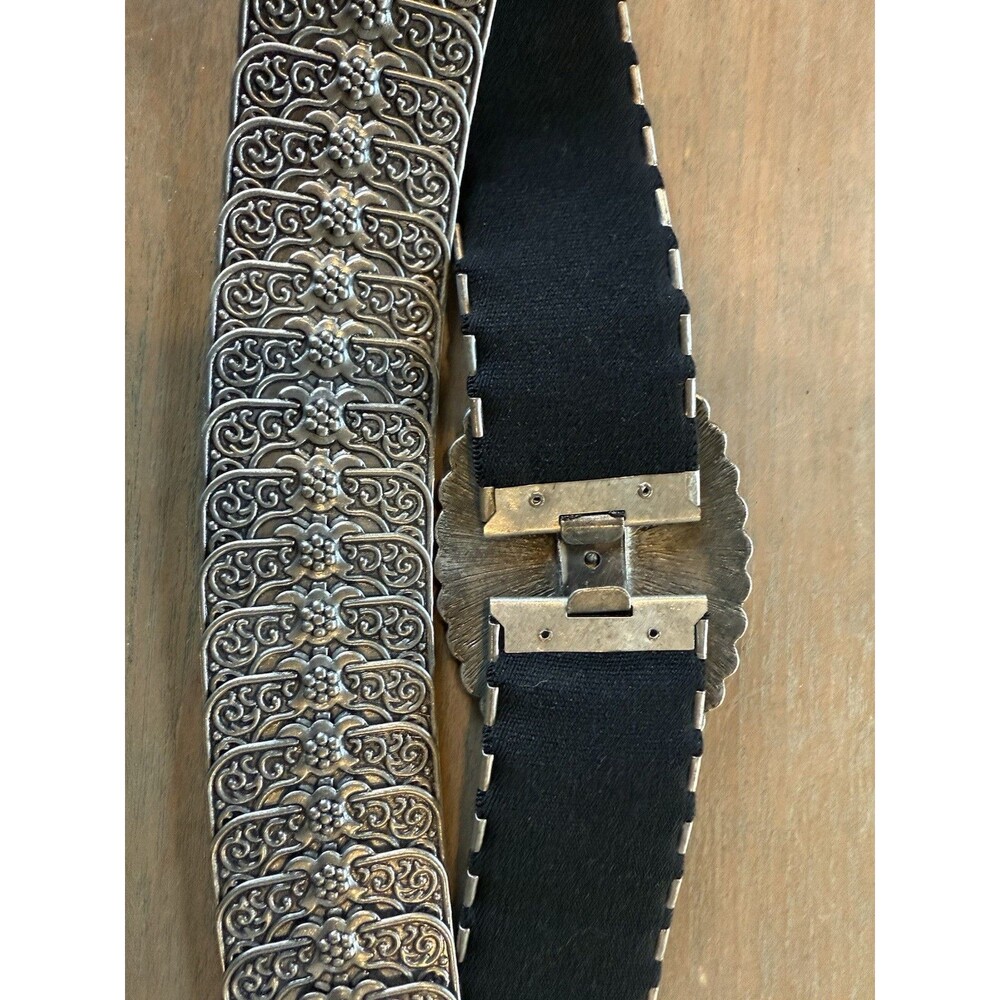 Belt OSFM Metal Silver Tone Elastic Stretch Oval Buckle w/ Enamel & Bling Vtg - Picture 16 of 16